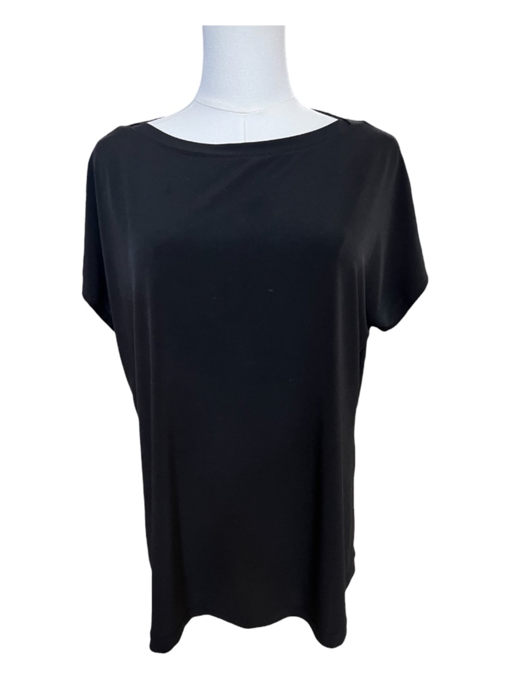EUC Chico’s Black Boat Neck Dolman Sleeve Drapey Top | Size 2 (L)